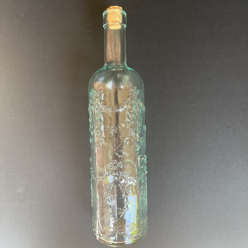 Vetreria Etrusca Laurel 12" Tall Blue green Italy Glass Decanter Bottle W/ Cork
